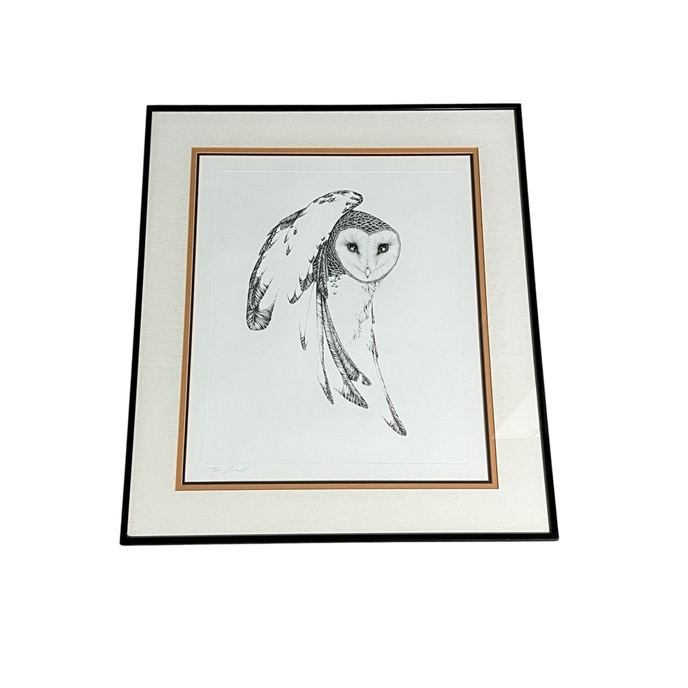 Peter Parnall Barn Owl Lithograph Art Print 1979 Signed Numbered 1158/1500 White